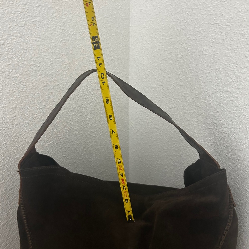 Nicoli Brown Italian Suede slouchy Shoulder Bag Whipstitch + inside pocket - Picture 10 of 12
